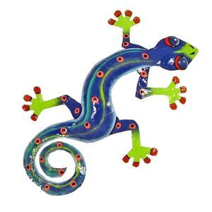Hand Crafted Tropical Gecko Decor Haitian Metal Blue Color M